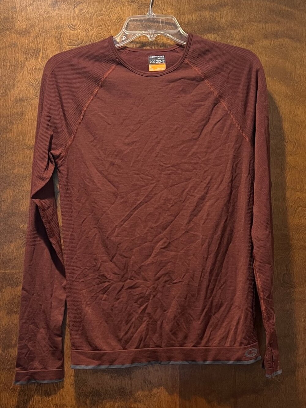 Icebreaker 200 Zone Merino Wool Crewneck Long Sleeve Shirt Brown Espresso Size L